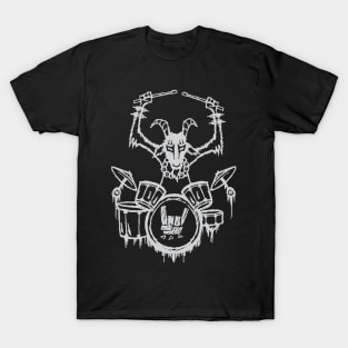 Heavy Metal Headbanger Gift Drummer Goat Playing Drums T-Shirt